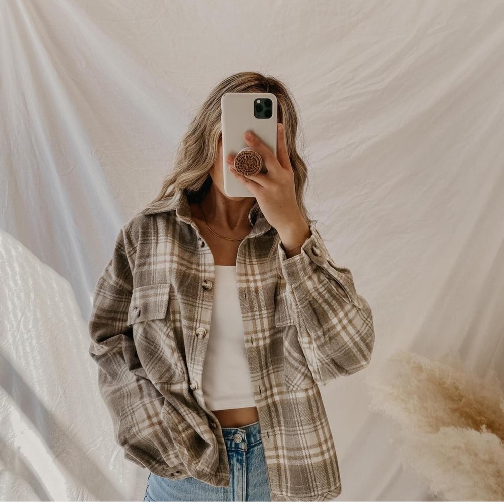 Tan Beige Cream Plaid Crop Jacket NWT SZ Small
